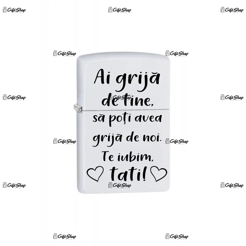 Ai grija de tine, bricheta metalica gravata laser cu mesaj